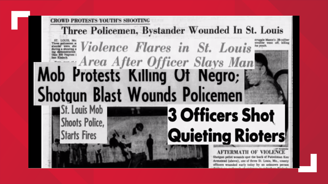 September 1962 archival newspaper headlines covering Kinloch civil unrest